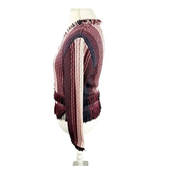 Nic+ Zoe Soft Cotton Blend Short Knit Jacket Pink Purple Tweed Fringe Size S - Picture 10 of 10